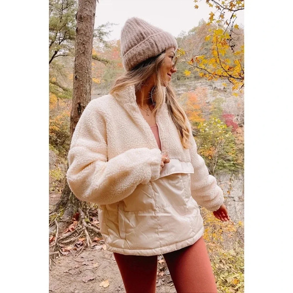 FABLETICS Nelly Mixed Media Half Zip Cream Size Large - Picture 6 of 16